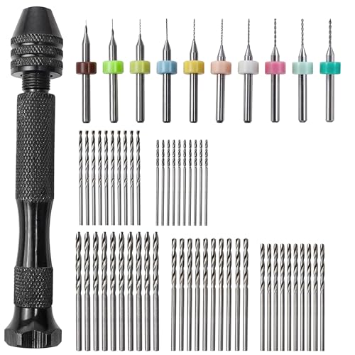 61Pcs/Set Pin Vise, 50 Micro Twist Drill Bits Set 1-3mm, 10 PCB Mini Hand Rotary Tool Random Color 0.1-1mm, Drilling Vice For Making Jewelry Miniatures Carburetor Modeling Resin Polymer Clay DIY Craft