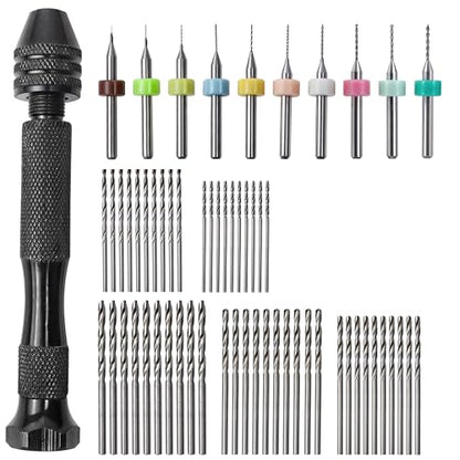 61Pcs/Set Pin Vise, 50 Micro Twist Drill Bits Set 1-3mm, 10 PCB Mini Hand Rotary Tool Random Color 0.1-1mm, Drilling Vice For Making Jewelry Miniatures Carburetor Modeling Resin Polymer Clay DIY Craft
