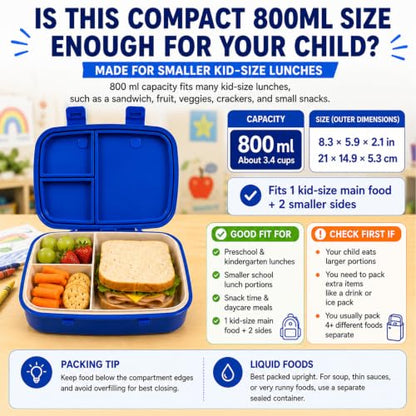 MISS BIG Kids Bento Lunch Box, Blue Astronaut, Microwave Safe, 800ml - color: Blue Astronaut
