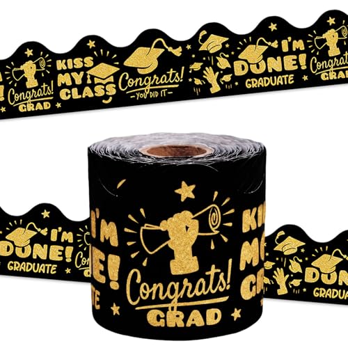 69 Feet Bulletin Board Borders,Graduation Poster Board Border Trim,Black Gold for Graduation Classroom School Office Chalkboard Doors Windows Party Decor - color: Golden Graduation