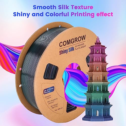 Comgrow Rainbow Colors Silk PLA 3D Printer Filament, PLA Filament 1.75mm, Dimensional Accuracy +/- 0.02 mm, 1KG Spool, Coextrusion 3D Filament with Shiny Silk Rainbow Universe - color: Rainbow Universe