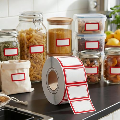 500 Removable Labels - No Residue, Reusable and Waterproof | Suitable for Food Storage Containers, Etc. (Red) - color: Red
