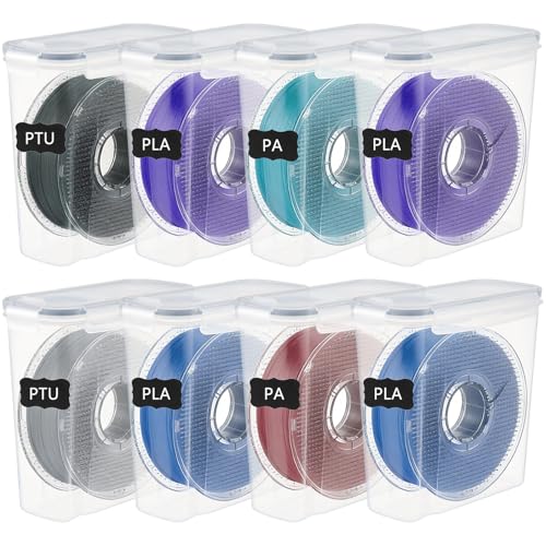 8 Pack Filament Storage Box Reusable 3D Printing Filament Container with Thick Silicone Seal Dust-Proof Portable Storage Organizer with Marker&Labels for 1.75mm PLA ABS PETG TPU PA(9.4x8.3x4.2) - size: 8 pack