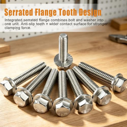 mankk 25PCS 1/4-20 x 1 Flanged Hex Head Bolts, 18-8 (304) Stainless Steel, Serrated Flange, Fully Threaded, for Auto, Motorcycle, Marine & DIY - size: SS 1/4-20 x 1"