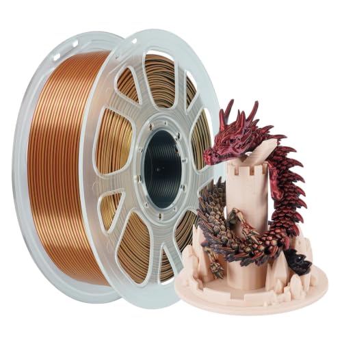 Kingroon Silk PLA Filament, Tri Color PLA Filament, Multicolor 3D Printer Filament, Dimensional Accuracy 1.75mm (+/-0.02mm) 1kg Spool(2.2lbs), Gold Fuchsia Black - color: 1kg-gold Fuchsia Black, size: 1KG