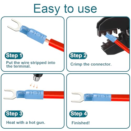 220PCS #8#10 Heat Shrink Fork Connectors, 22-10AWG Fork Terminals - size: 22-10AWG, style: 220PCS Kit