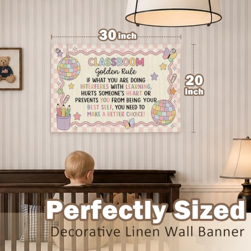 Retro Classroom Golden Rule Decor Canvas Wall Hanging Banner - color: 03-Classroom Golden Rule - Retro Disco