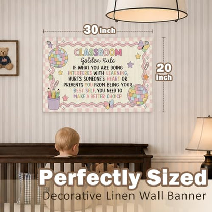 Retro Classroom Golden Rule Decor Canvas Wall Hanging Banner - color: 03-Classroom Golden Rule - Retro Disco
