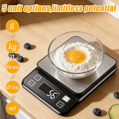 Waterproof Kitchen Scale, 5kg/11lb Food Scale Precisely Measures Grams and Ounces for Baking and Cooking, Stainless Stee Digital Scale with Backlight for Food - style: Rechargeable / 11lbs