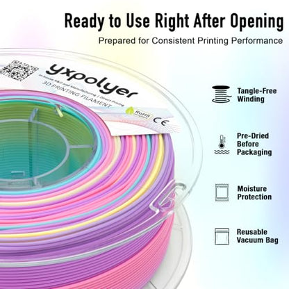 YXPOLYER Matte PLA Filament Rainbow 4 Colors Pink Purple Blue Yellow - color: Matte Rainbow