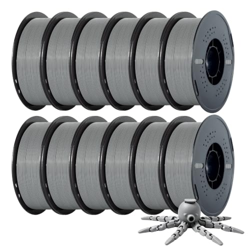 Kingroon PLA Filament,12 Rolls, Dimensional Accuracy +/- 0.02 mm, 12kg Spool(26.5lbs), 1.75 mm, Grey - color: 12*1kg Grey