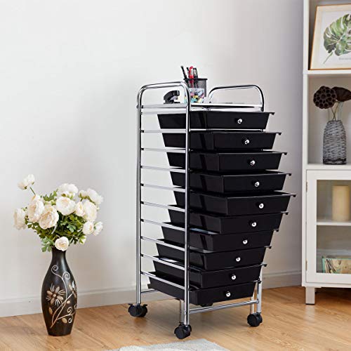 Giantex 10 Drawer Rolling Storage Cart Scrapbook Paper Office School Organizer (Black) - color: Black, size: 10 Drawers Small