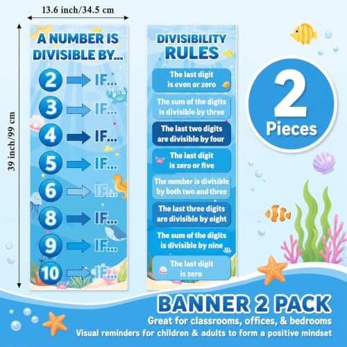 Educational Math Posters for Middle School Large Divisibility Mathematics Banner Ocean Theme Classroom Decor Blue Sea Math Posters Bulletin Board for Teachers Elementary High School Classroom Wall - style: Ocean