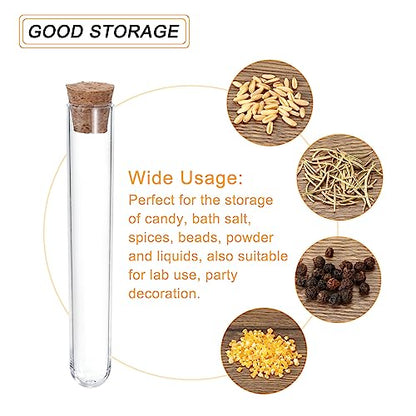 PATIKIL 6ml Plastic Test Tubes with Cork Stoppers, 20Pcs 78x13mm Tubes for Scientific Party Decoration Candy Bead Storage Bath Salt Lab Use, Clear - size: 78x13mm