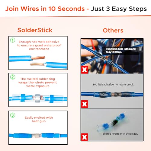 500 Pieces Waterproof Solder Seal Wire Connectors Kit, Electrical Insulated Wire Splice Heat Shrink Wire Connectors with 4 Gauges - 12-10, 16-14, 22-18, 26-24 AWG