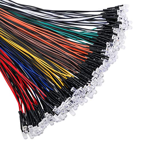 140pcs (7 Colors x 20pcs) 12 Volt LED Lights Emitting Diodes Pre Wired DC 12v 5mm LED Assorted Kit Clear Lens- White Warm-White Red Yellow Green Blue Orange Small LED Lamps - color: [02] 7 Colors X 20 Pcs / 140 Pcs, style: 5mm Solid Light
