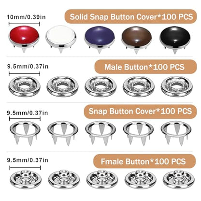NXTOV 100 Set Pearl Snaps Button Kit with Fastener Pliers - color: Black,red,whith,brown,purple