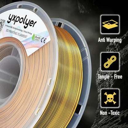 YXPOLYER Silk PLA Filament Dual Color 3D Printer Filament 1.75mm 1kg - color: Black&gold