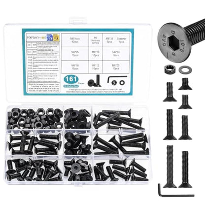 161 PCS M6 Countersunk Bolt Kit, M6 Flat Head Machine Screws Assortment - size: M6
