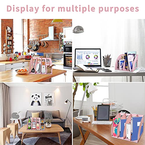 SAYEEC Sturdy Magazine Holder 4 Compartments Plastic Desktop File Organizer File Dividers Office Organizer Storage Document Magaizne Rack Display Box (Pink) - color: Pink-4 Sections