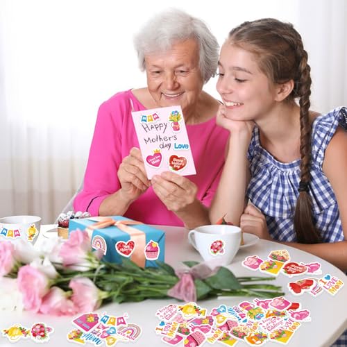 300Pcs Mother's Day Foam Stickers, Cute Hearts Flowers Mom Foam Sticker Self Adhesive Mothers Day Stickers for Mother's Day DIY Arts Crafts Party Favors School Activity Reward - style: Mother's Day