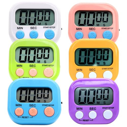 6 Pack Multi-Function Electronic Timer - Kitchen Timer,Magnetic Digital Timers,Big LCD Display, ON/Off Switch,Extensively Use in Cooking,Gym, Meeting, Classroom,Kitchen,Study,Work,Outdoor Activities - size: 6