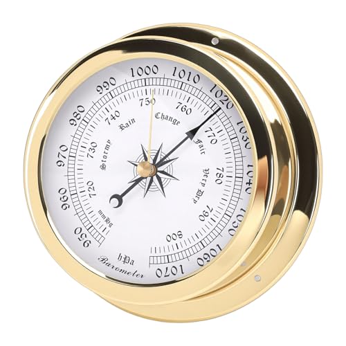 GLOGLOW Brass Marine Barometer 4.7In Dial Air Pressure Measuring Instrument