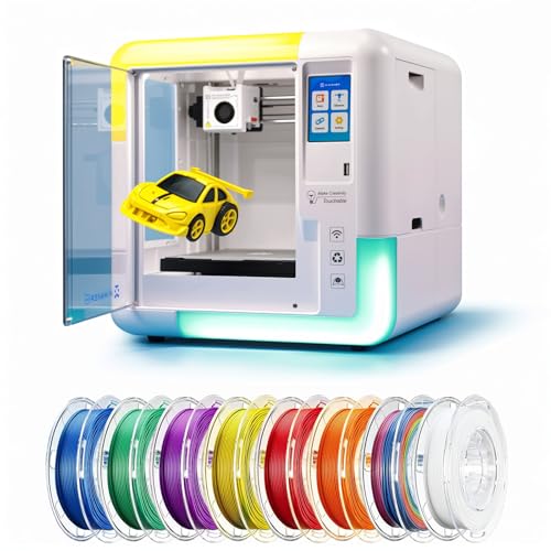 AOSEED AI 3D Printer for Kids, Fast 400mm/s, 1500+ Models, Enclosed Safe - color: White (X-MAKER AI+) + 8 PLA