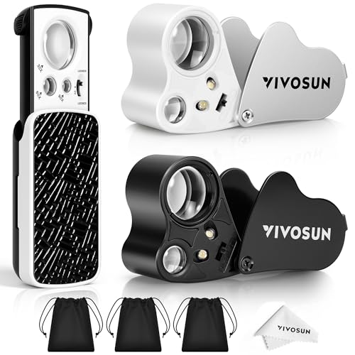 VIVOSUN 3-Pack Jewelry Loupe Set, 30X/60X/90X Eye Loupe with UV/LED Lights - style: 3-Pack Square & Triangle Set
