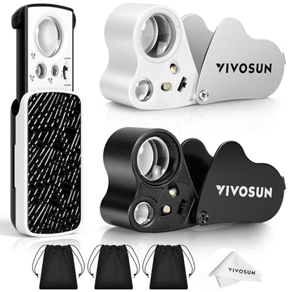 VIVOSUN 3-Pack Jewelry Loupe Set, 30X/60X/90X Eye Loupe with UV/LED Lights - style: 3-Pack Square & Triangle Set