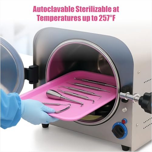 Dental Procedure Tray - Autoclavable Flat Instrument Organizer for Clinics, Labs, and Offices, Reusable, 13.4"L × 9.6" W × 2" (1, Pink) - color: Pink