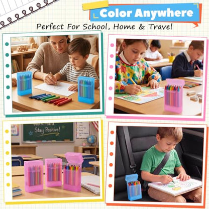 Clabby 2 Pcs 2 in 1 Plastic Crayon Box with Sharpener Holds 24, Pink,Blue - color: Pink,Blue