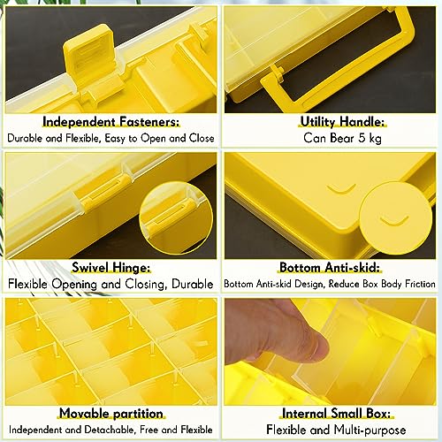 Juexica 2 Pcs 48 Grid Plastic Bead Storage Organizer Box, Yellow - color: Yellow