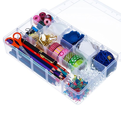 Outus 15 Grid Washi Tape Organizer Adjustable Clear Plastic Storage Box