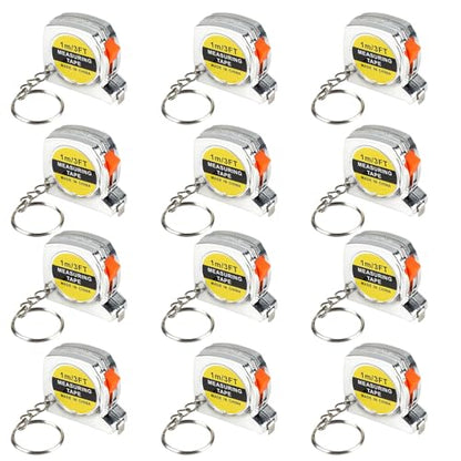 12 Pack 3ft Mini Tape Measure Keychain, Sliver Portable Retractable Small Tape Measure with Slide Lock, Construction Party Favors for Prize Bag Filler DIY Projects School Office Home Project Daily Use