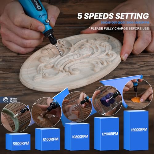 HARDELL Mini Cordless Rotary Tool 4V, 5-Speed 42pcs DIY Craft Tool Kit - color: Blue