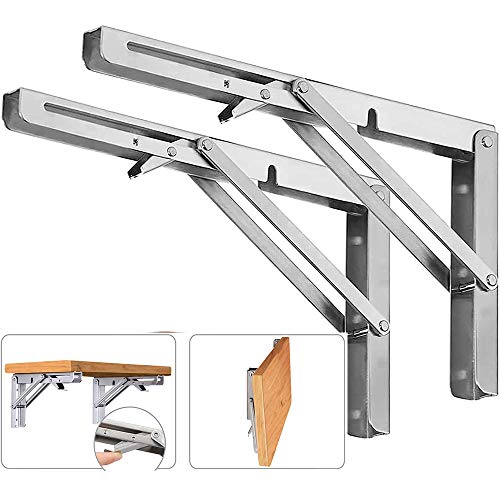 12 Inch Folding Shelf Brackets, 2 Pack Stainless Steel Heavy Duty L Bracket - color: Silver, size: 12 Inch
