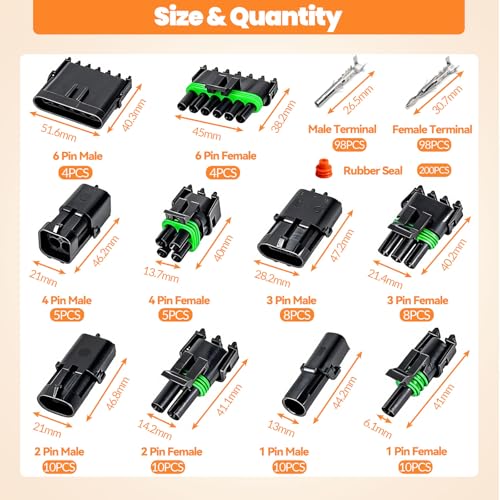 476Pcs 37 Kits Waterproof Automotive Electrical Connectors 1/2/3/4/6 Male&Female Automotive Replacement Electrical Accessories 22-14AWG - size: 476PCS