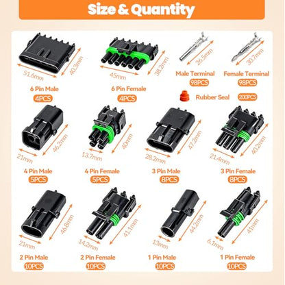 476Pcs 37 Kits Waterproof Automotive Electrical Connectors 1/2/3/4/6 Male&Female Automotive Replacement Electrical Accessories 22-14AWG - size: 476PCS