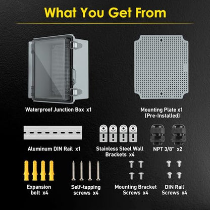 IP67 ABS Outdoor Electrical Junction Box Waterproof with Aluminum DIN Rail - color: Clear, size: 5.9''×5.9''×3.5''
