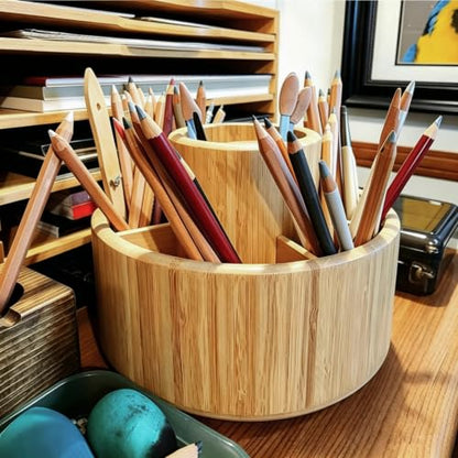 VaeFae 360 Rotating Bamboo Pen Holder for Desk, Art Supply Storage, Medium - size: Medium