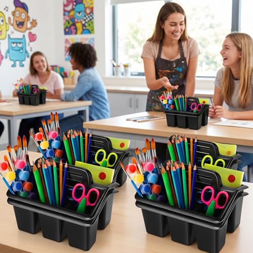 GlikCeil 24 Pcs Classroom Caddy Storage Basket with Handle,Black - color: Black