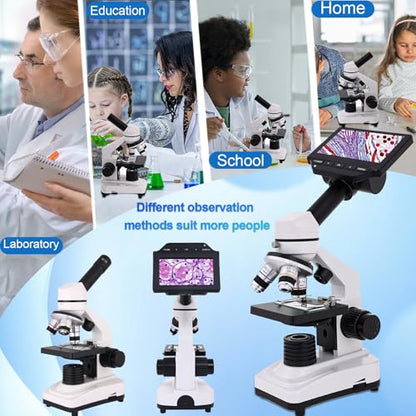 Microscope for Adults & Kids, 40X-2500X High-Power Compound Microscope for Students, School Lab & Home Schooling,Equiped with Slides Set & Phone Holder (Black and White) - color: black and white