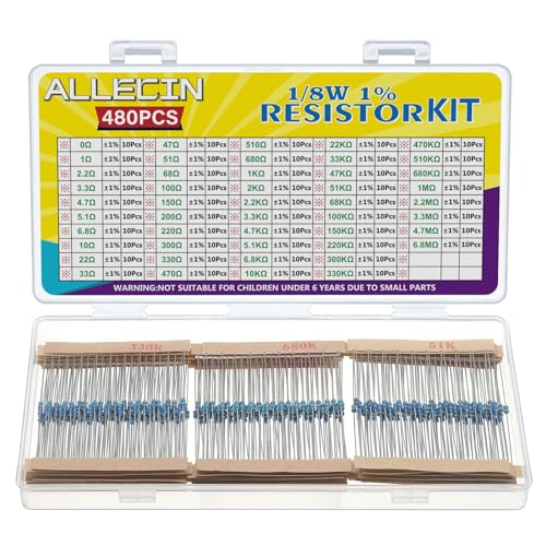 1/8W Metal Film Resistor Kit from 1 Ohm to 6.8M Ohm 48Values 1/8 Watt 1% Resistors Assortment - style: 1/8W