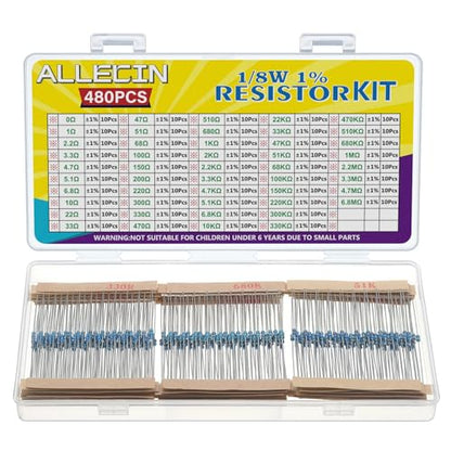 1/8W Metal Film Resistor Kit from 1 Ohm to 6.8M Ohm 48Values 1/8 Watt 1% Resistors Assortment - style: 1/8W