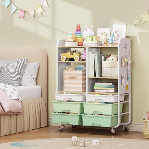 APEXCHASER 6 Drawers Rolling Storage Cabinet with Wood Top& Pegboards Green - color: Green