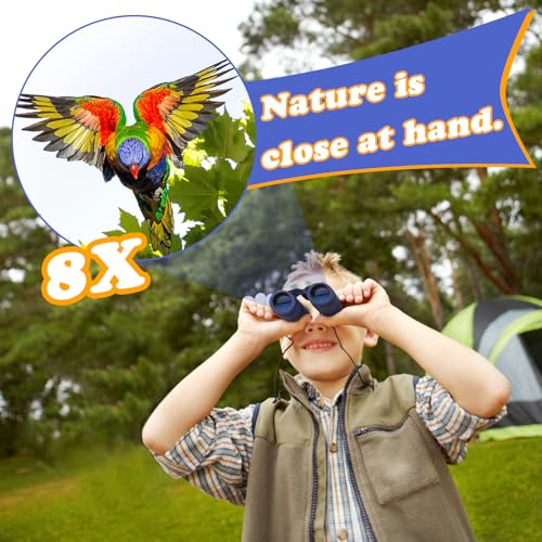 Real Binoculars for Kids Gifts for 3-12 Years Boys Girls 8x21 High-Resolution Optics Compact Toy Binocular for Bird Watching,Travel, Camping - color: Navy Blue
