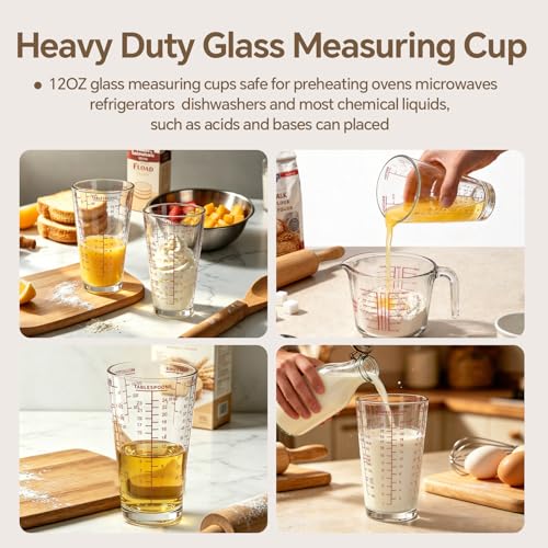 12OZ Heavyweight Glass Measuring Cup Graduated Pint Glass Cup With 5 Scales Liquid and Dry Measuring Cup for Baking - color: Red