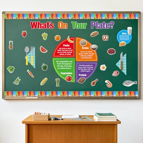 TICIAGA My Plate Bulletin Board Decoration - 86PCS What’s On Your Plate? Fruit Cutout for Back to School Classroom Decor Cafeteria Nutrition Food Classification Bulletin Display Wall Door Decor Supply - style: Nutrition