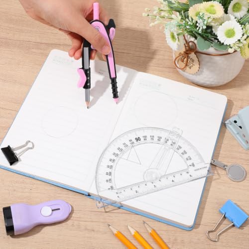 Zonon 2 Pcs Protractor and Compass Set, Swing Arm Protractor, Pink Clear - color: Pink Clear